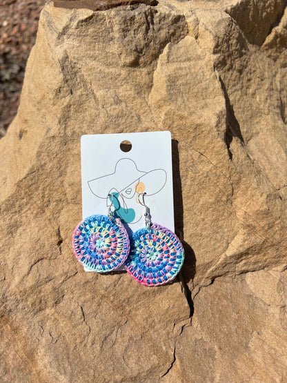 Crochet Mandala Earrings - Cotton Candy