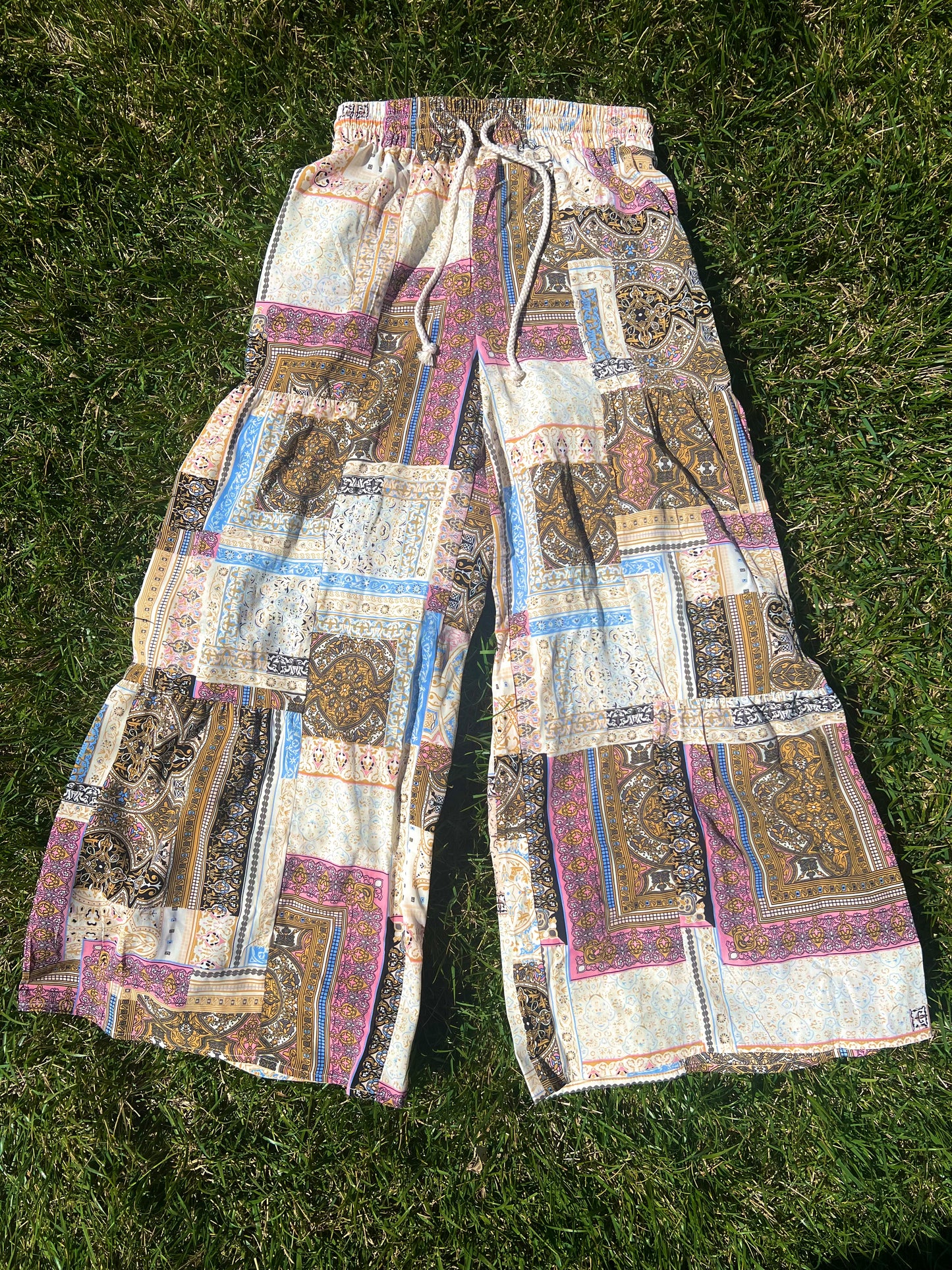 High Waist Drawstring Bohemian Pants - Bandana