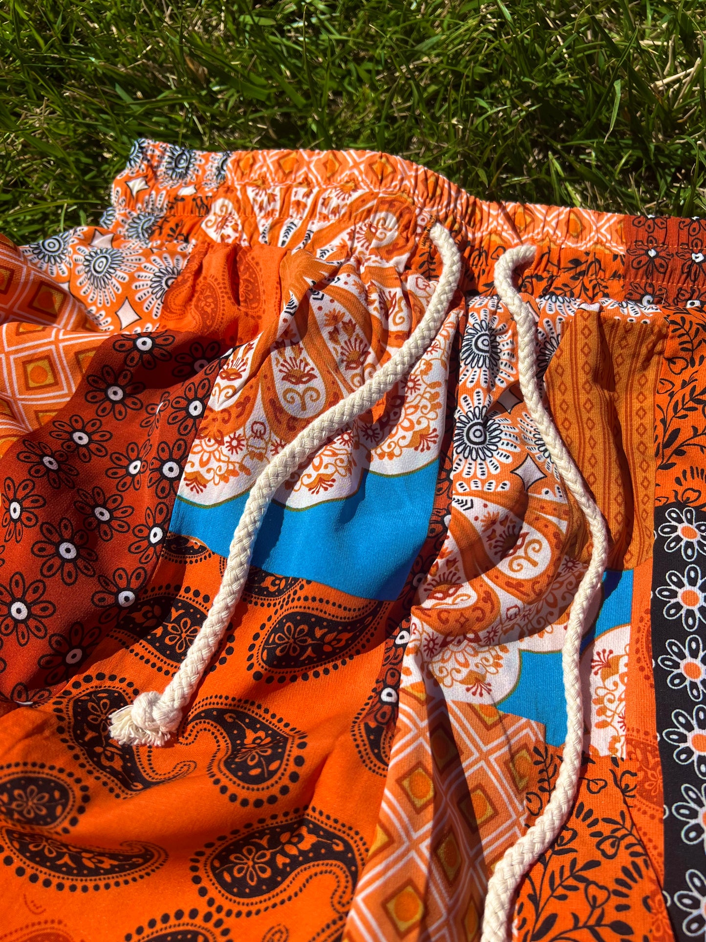 High Waist Drawstring Bohemian Pants - Cool Orange