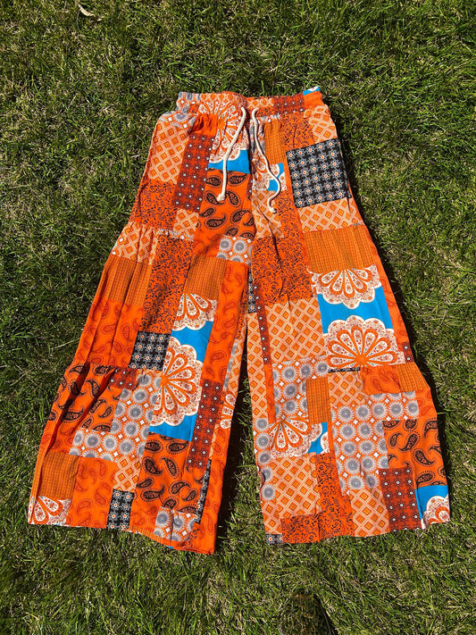 High Waist Drawstring Bohemian Pants - Cool Orange