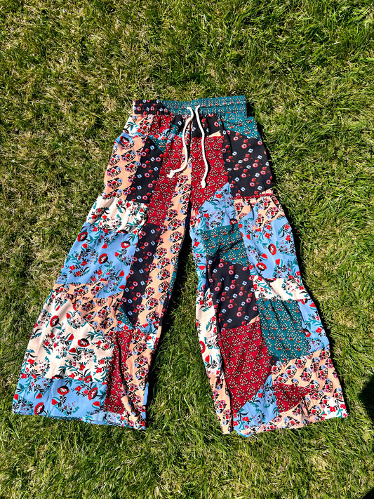 High Waist Drawstring Bohemian Pants - Garden Party